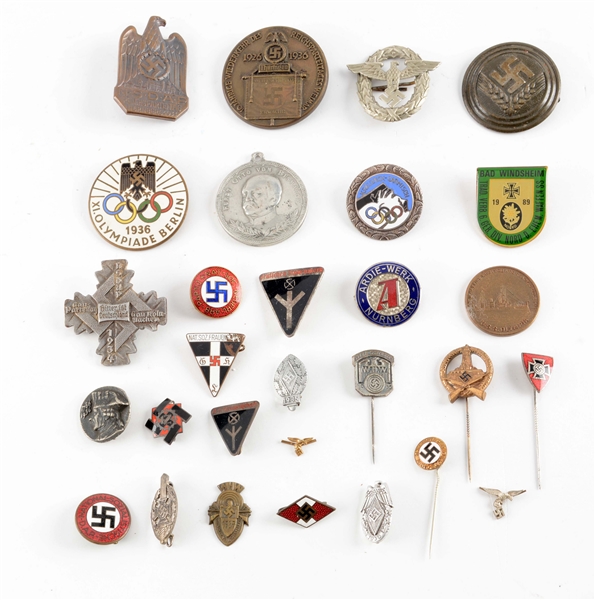 LOT OF 29: THIRD REICH PINS & BADGES.