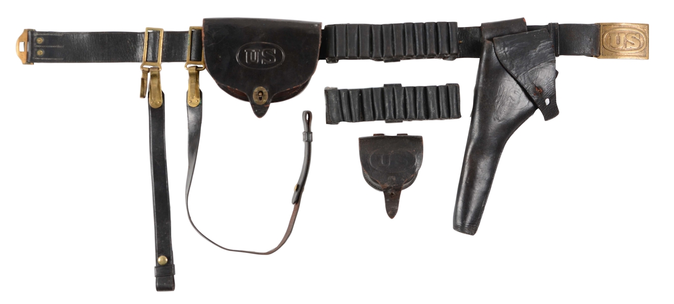 1874 PATTERN SWIVEL HOLSTER WITH PATTERN 1874 SABER BELT, HAZEN LOOPS AND CARTRIDGE BOXES.  