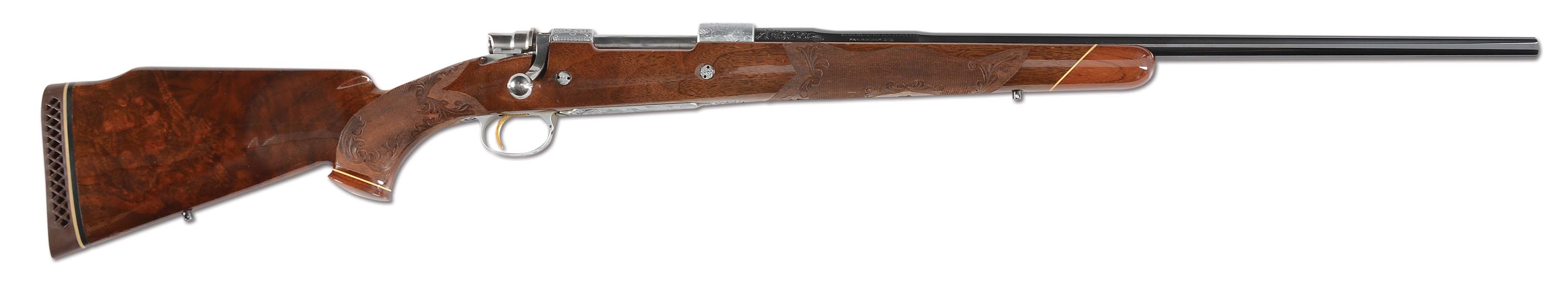 (M) COLLECTOR CONDITION BROWNING HIGH POWER OLYMPIAN GRADE BOLT ACTION RIFLE IN .375 H&H MAGNUM WITH BEAR AND MOOSE ENGRAVING BY RICHARD KOWALSKI, GINO CARGNEL, AND ANGELO BEE (1969).