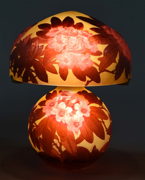 GALLE MOLD BLOWN RHODODENDRON LAMP.