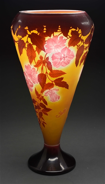 MONUMENTAL GALLE CAMEO FLORAL VASE.