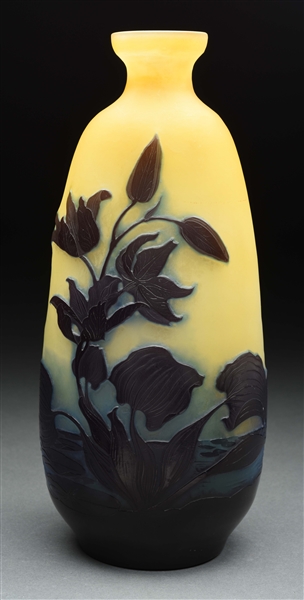 GALLE CAMEO WATER LILY VASE.
