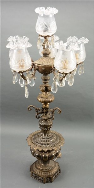 ROCOCO STYLE CAST AND PATINATED METAL TABLE LAMP.