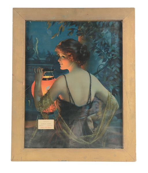 FRAMED LITHOGRAPHED POSTER OF WOMAN. 