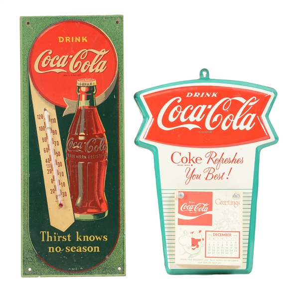 LOT OF 2: COCA-COLA CALENDAR AND THERMOMETER.