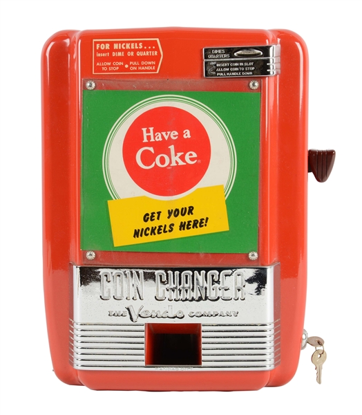 COCA-COLA VENDO COIN CHANGER WITH INSTRUCTIONS AND MANUAL.
