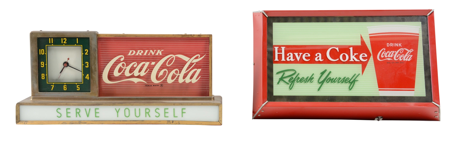 LOT OF 2: COCA-COLA LIGHT UP ADVERTISING SIGNS.