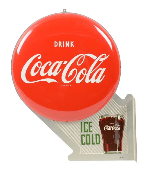 1952 COCA-COLA BUTTON ADVERTISING FLANGE SIGN.