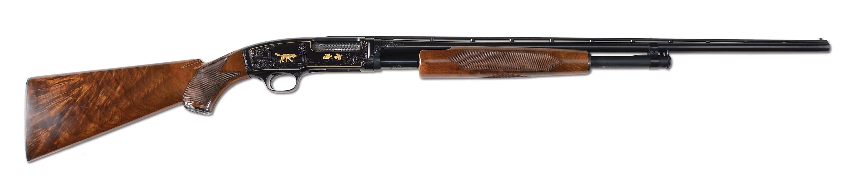 (C) ENGRAVED & GOLD INLAID WINCHESTER MODEL 42 PIGEON GRADE .410 SLIDE ACTION SHOTGUN (1962).