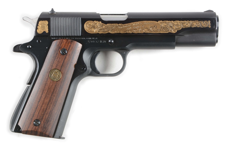 (M) CASED COLT CUSTOM GUN SHOP GOLD DECORATED SIGNATURE SERIES MODEL 1911A1 SEMI-AUTOMATIC PISTOL (1980).