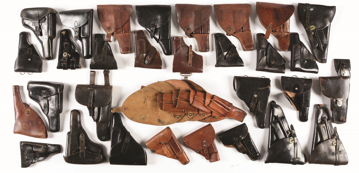 INCREDIBLE LOT OF 59: EUROPEAN MILITARY HOLSTERS - MOSTLY PRE-WAR.