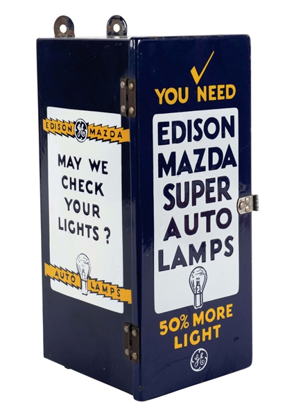 EDISON MAZDA SUPER AUTO LAMPS PORCELAIN STORE DISPLAY STORAGE BOX.