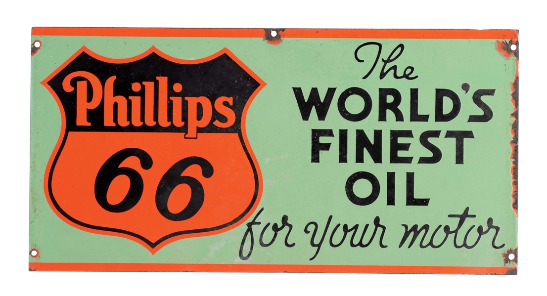 PHILLIPS 66 WORLDS FINEST MOTOR OIL QUART CAN RACK SIGN.