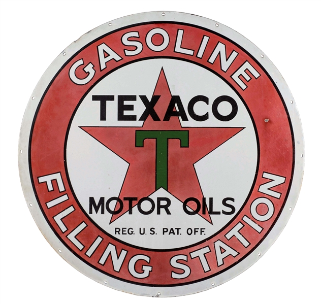 TEXACO GASOLINE & MOTOR OIL FILLING STATION PORCELAIN SIGN.