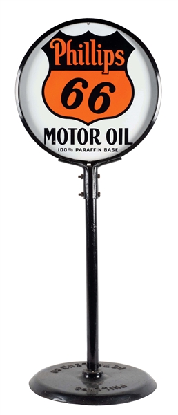 OUTSTANDING PHILLIPS 66 MOTOR OIL PORCELAIN CURB SIGN.