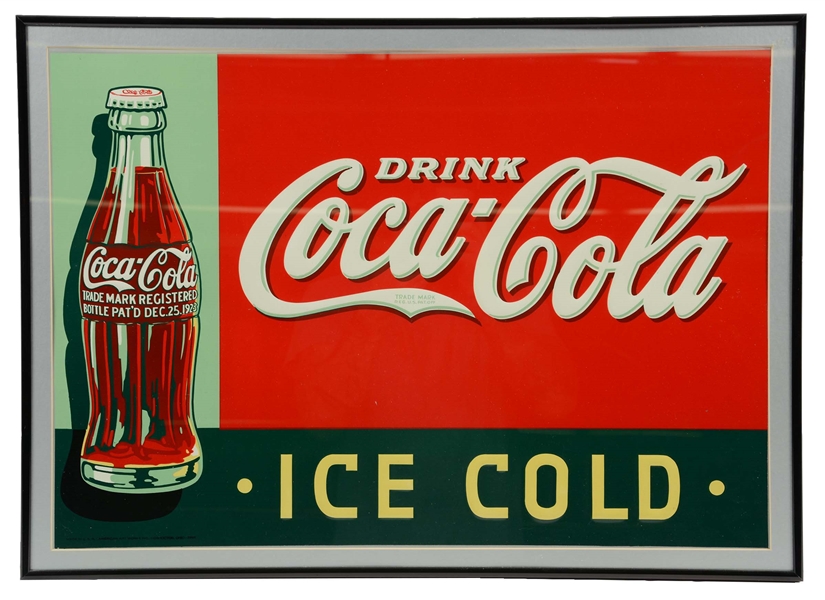 1936 COCA-COLA ICE COLD ADVERTISING SIGN.