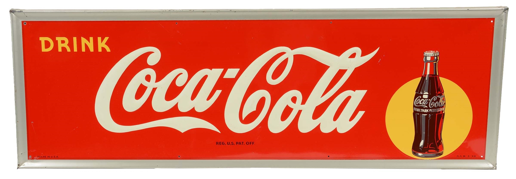 1950S COCA-COLA SELF FRAMED TIN ADVERTISING SIGN.
