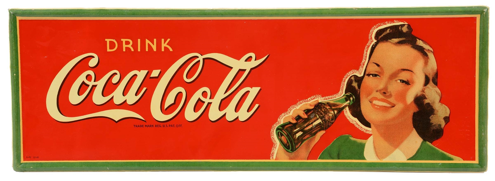 1940 COCA-COLA SELF FRAMED TIN SIGN.