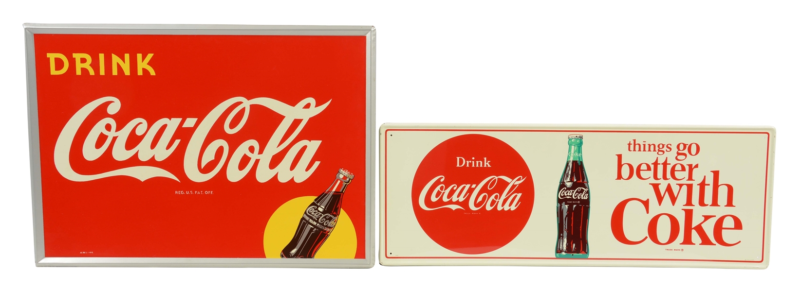 LOT OF 2: SELF FRAMED TIN COCA-COLA SIGNS.