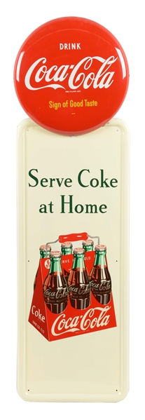 COCA-COLA PILASTER BOTTLE SIGN WITH BUTTON.