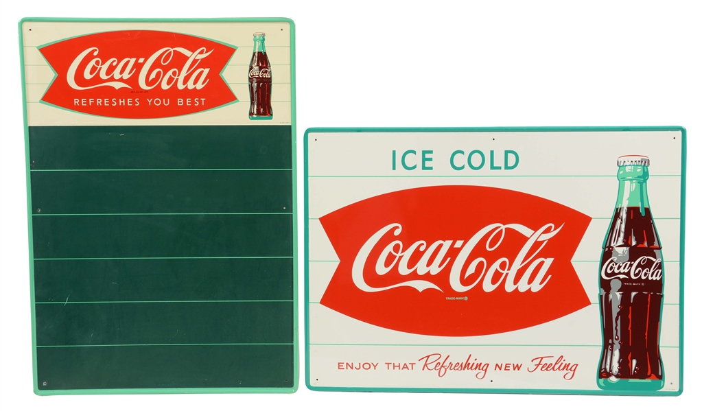 LOT OF 3: COCA-COLA SIGNS AND CHALKBOARD.