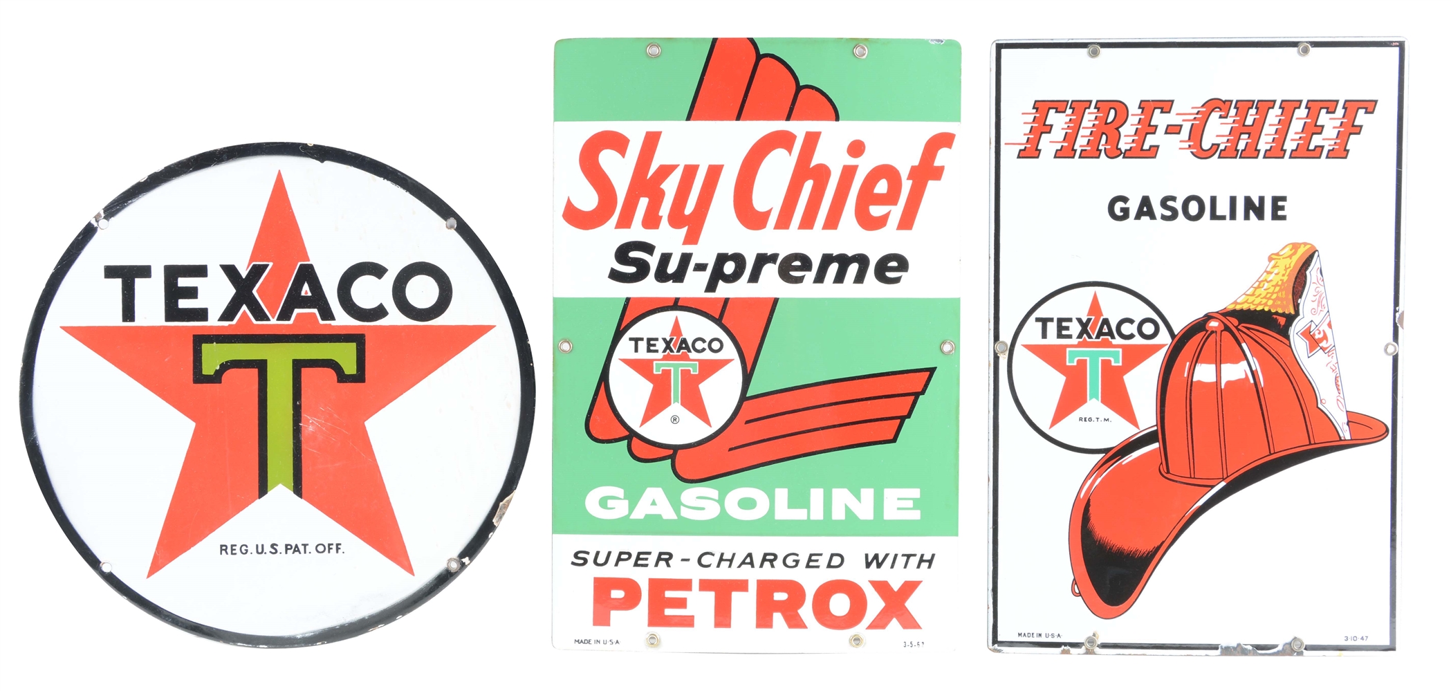 LOT OF 3: TEXACO PORCELAIN SIGNS. 