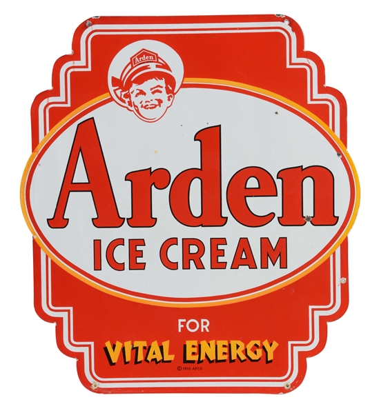 DOUBLE SIDED ARDEN ICE CREAM DIE-CUT SIGN.