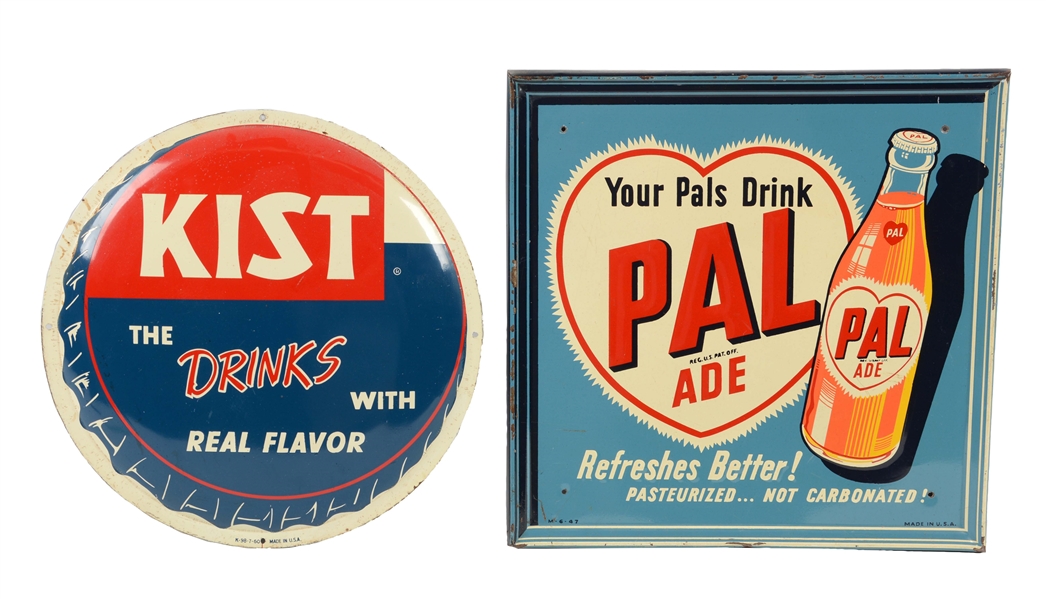 LOT OF 2: KIST AND PAL ADE ADVERTISING SIGNS.