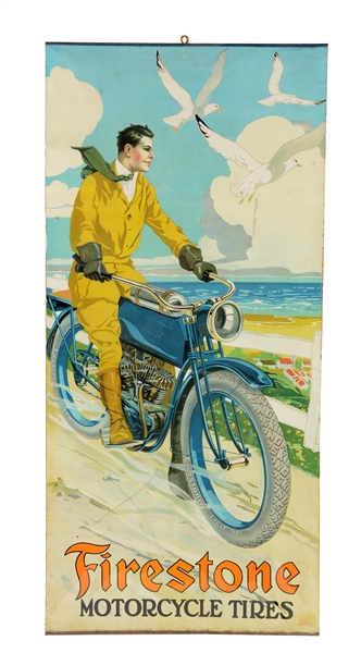FIRESTONE MOTORCYCLE TIRES ADVERTISING POSTER.