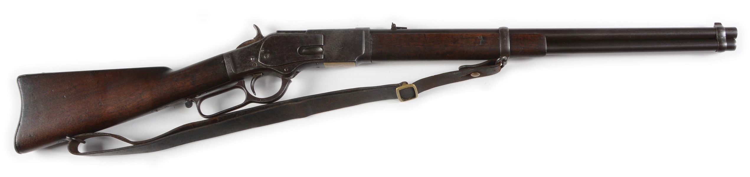 (A) FOREIGN COPY OF A WINCHESTER 1873 FIRST MODEL WITH BRASS NAME PLATE NEAR BUTT.