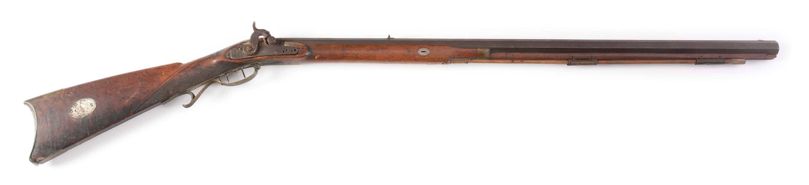 (A) PERCUSSION HALF STOCK RIFLE - MANUFACTURER UNKNOWN.