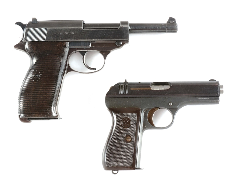 (C) LOT OF 2: WALTHER AC43 P38 SEMI-AUTOMATIC PISTOL AND CZ 27 SEMI-AUTOMATIC PISTOL WITH ACCESSORIES.