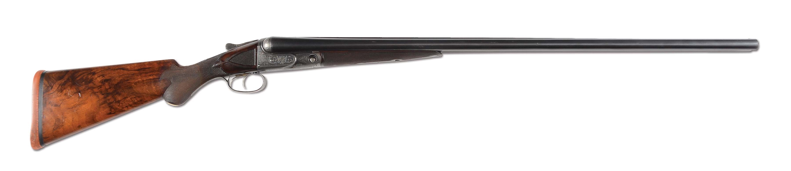 (C) RARE PARKER "AH" TARGET SHOTGUN WITH UNUSUAL ENGRAVING, SOLD BY ARTHUR DUBRAY, WITH FACTORY LETTER- 1 OF 6 MADE WITH TITANIC STEEL BARRELS.