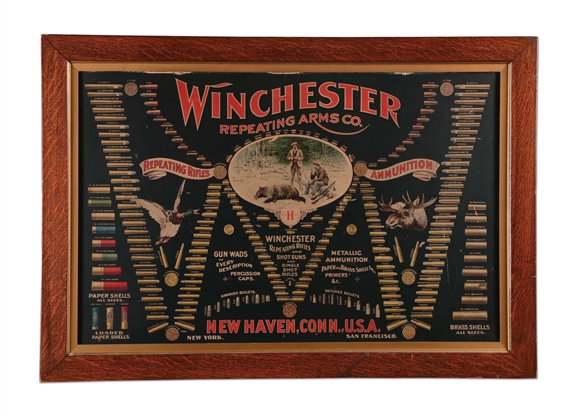 BEAUTIFUL 19TH CENTURY WINCHESTER CARTRIDGE DISPLAY BOARD.