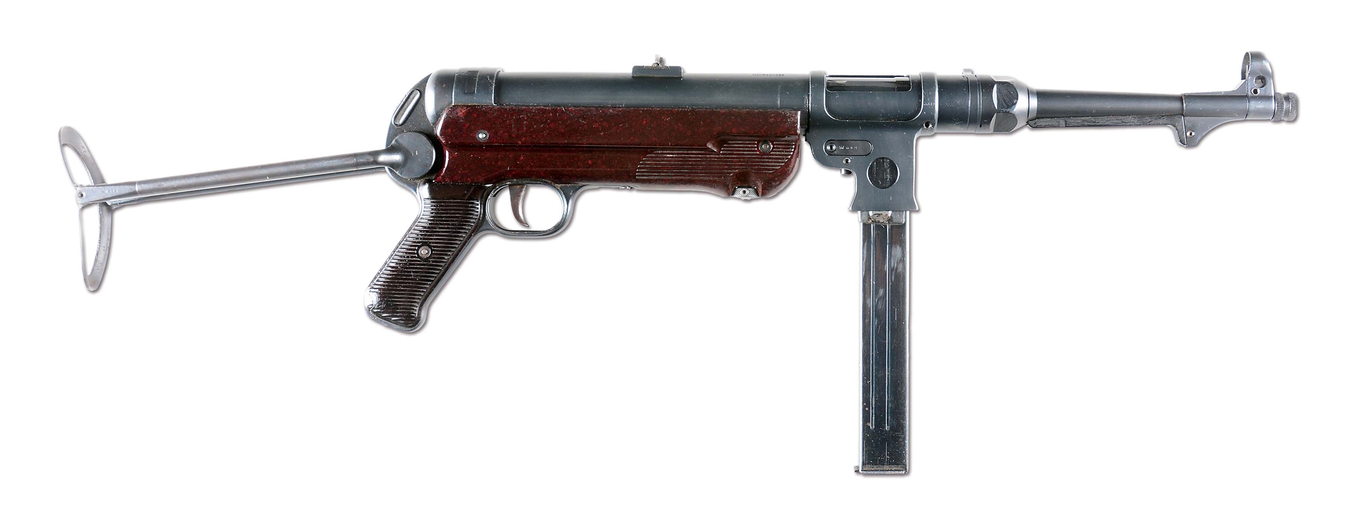 (N) ATTRACTIVE GERMAN MP-40 MACHINE GUN ON REGISTERED AUTOMATIC WEAPONS COMPANY TUBE (FULLY TRANSFERABLE).