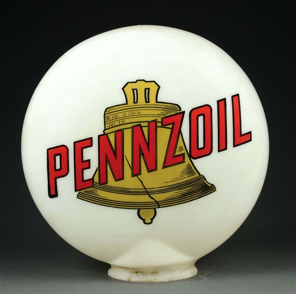 PENNZOIL GASOLINE ONE PIECE BAKED GLOBE WITH BELL GRAPHIC.
