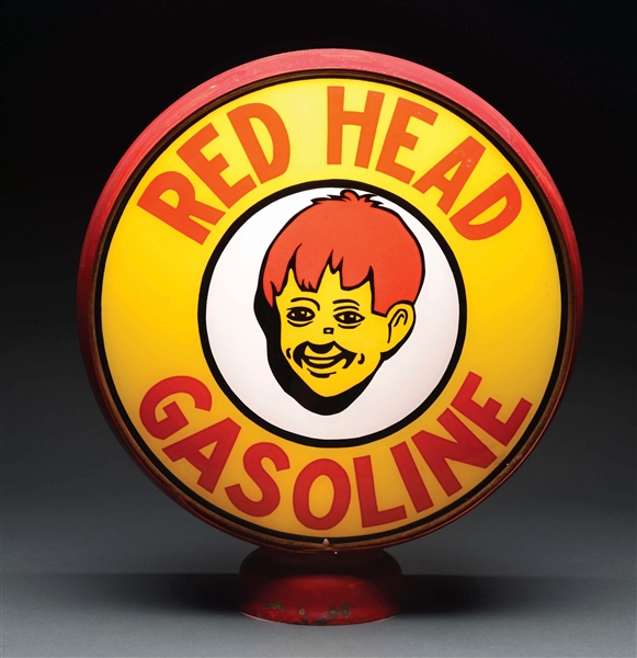 RARE RED HEAD GASOLINE 15" GLOBE LENS ON ORIGINAL METAL BODY.