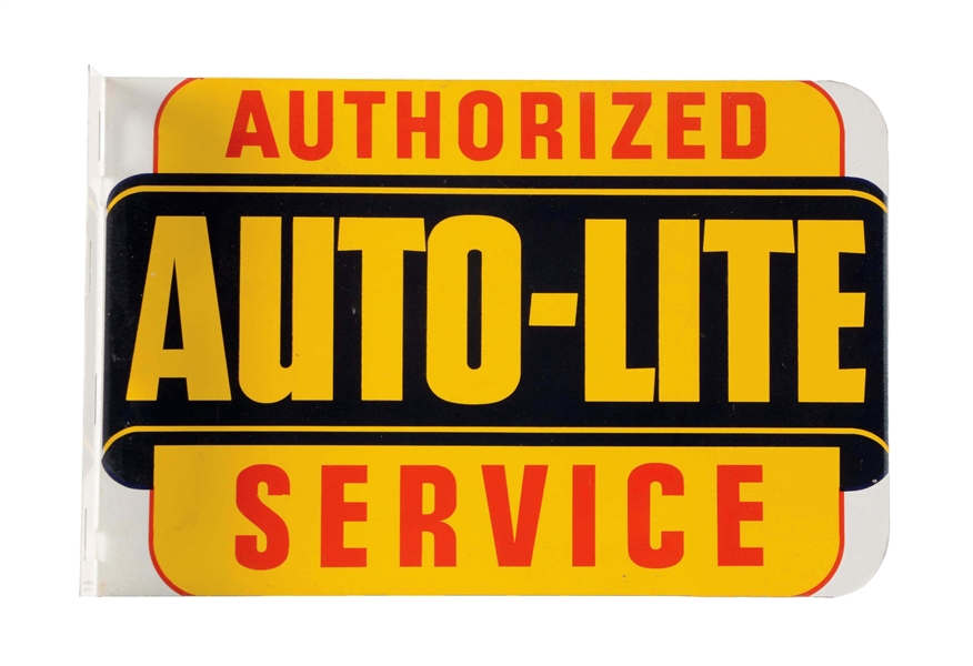 NEW OLD STOCK AUTO LITE AUTHORIZED SERVICE TIN FLANGE SIGN.