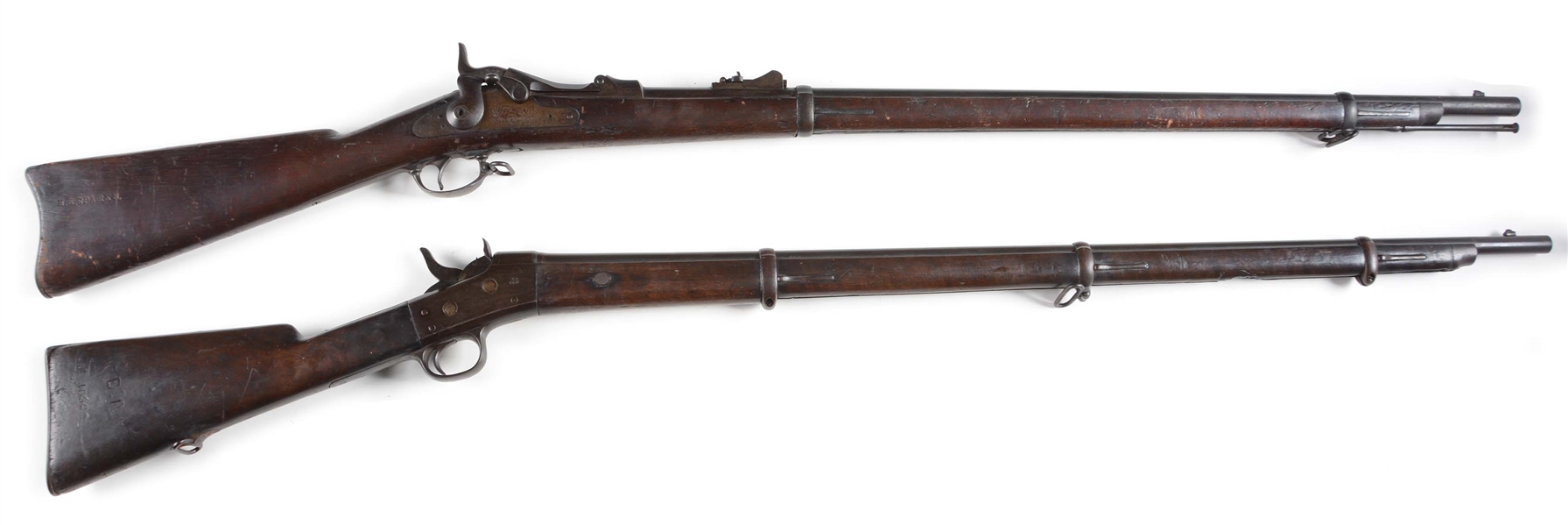 (A) LOT OF 2: 19TH CENTURY US SINGLE SHOT MILITARY RIFLES.