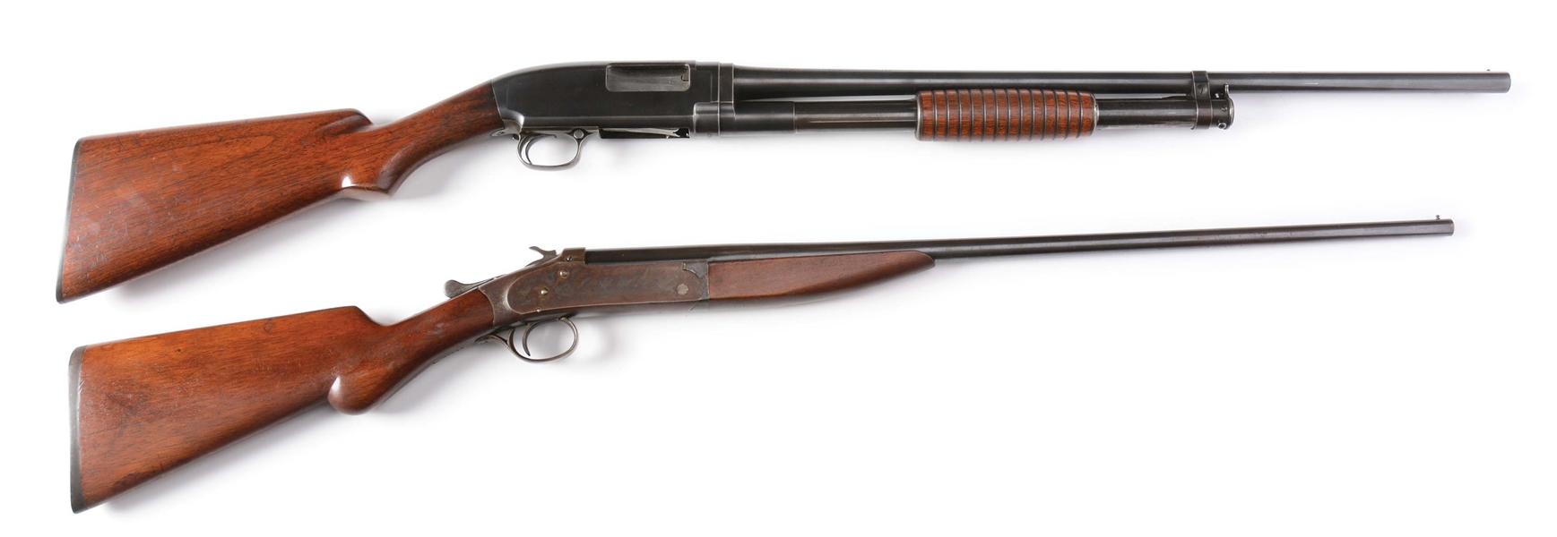 (C) LOT OF 2: WINCHESTER MODEL 12 (1913) & IVER JOHNSON CHAMPION SHOTGUNS.