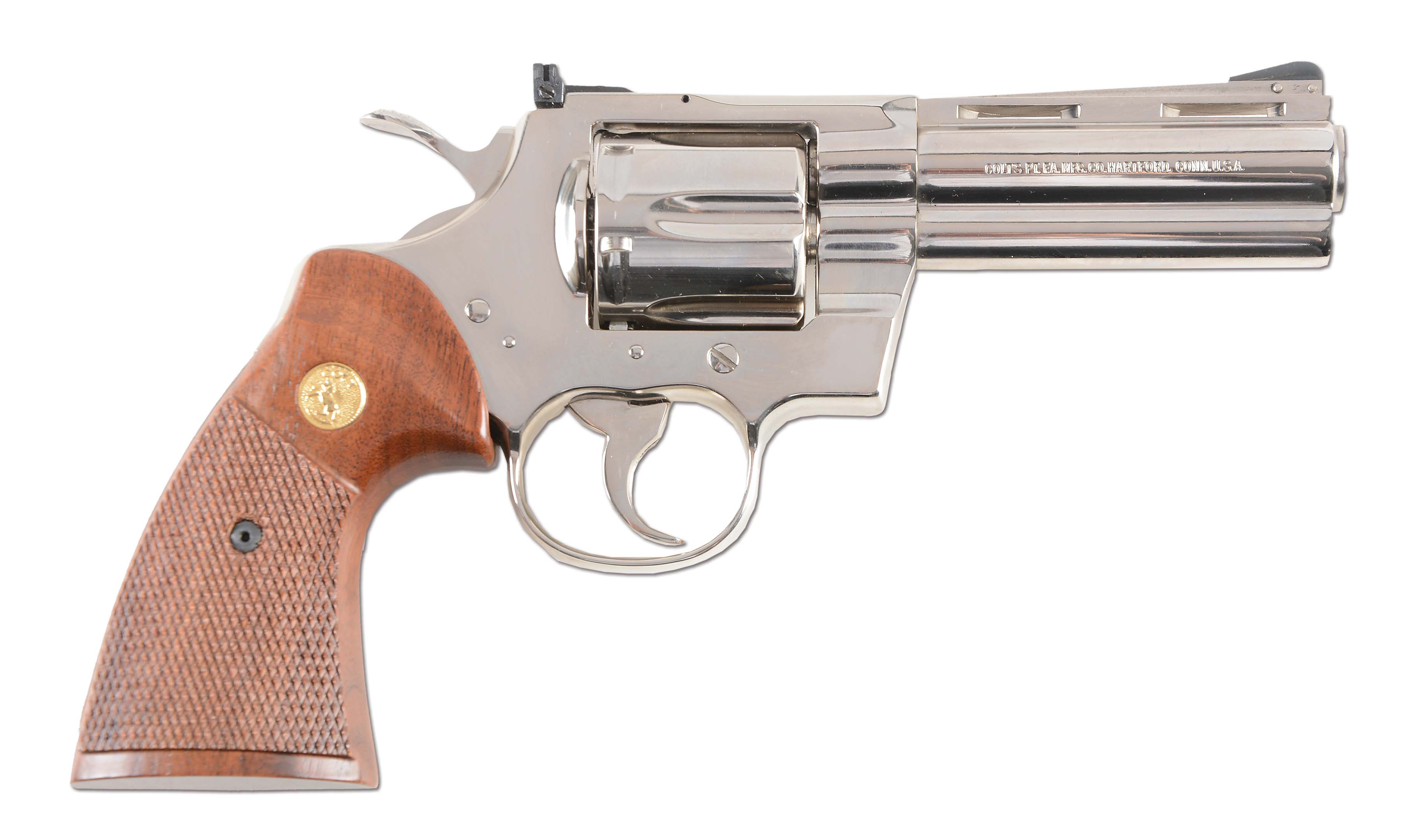 Lot Detail - (M) BOXED NICKEL COLT PYTHON DOUBLE ACTION REVOLVER (1981).