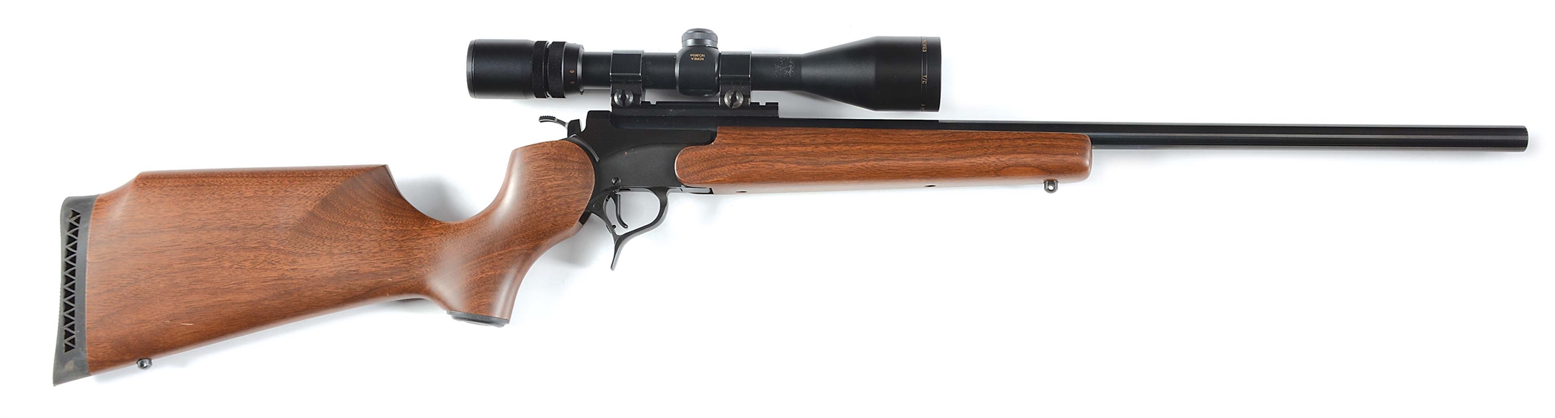 (M) THOMPSON ENCORE BREECH LOADING RIFLE WITH SPARE BARREL AND HAWKEN HUNTER SERIES SFP SCOPE.