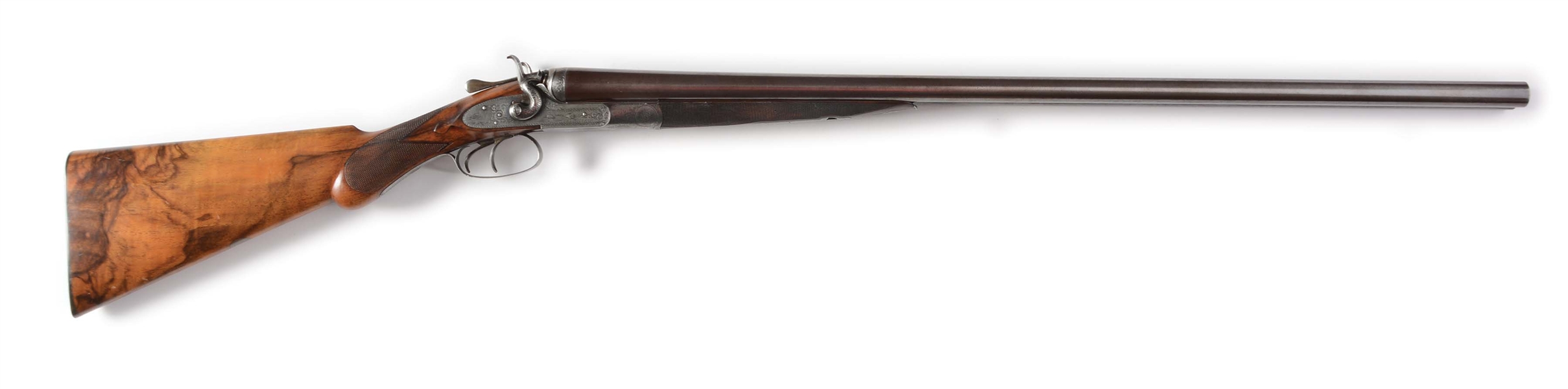 (A) ENGRAVED W. & C. SCOTT 12 BORE DOUBLE BARREL HAMMER GUN.