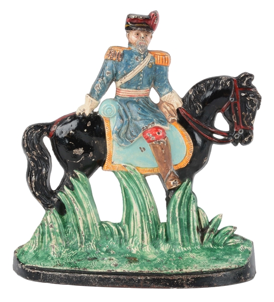 CAST IRON FRENCH SOLDIER ON HORSE HUBLEY DOORSTOP. 