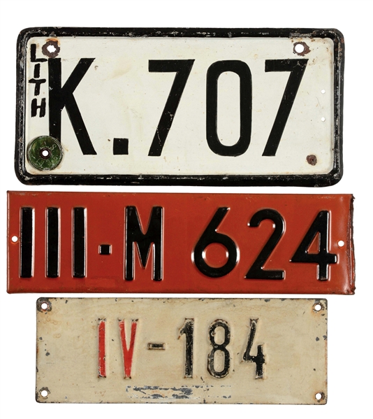 LOT OF 3: NETHERLANDS, HUNGARY & LITHUANIA LICENSE PLATES.