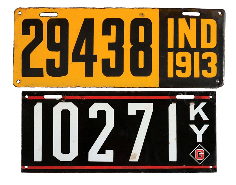 LOT OF 2: INDIANA & KENTUCKY PORCELAIN LICENSE PLATES.
