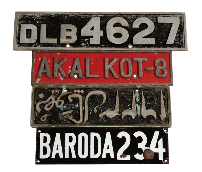 LOT OF 4: INDIA LICENSE PLATES.