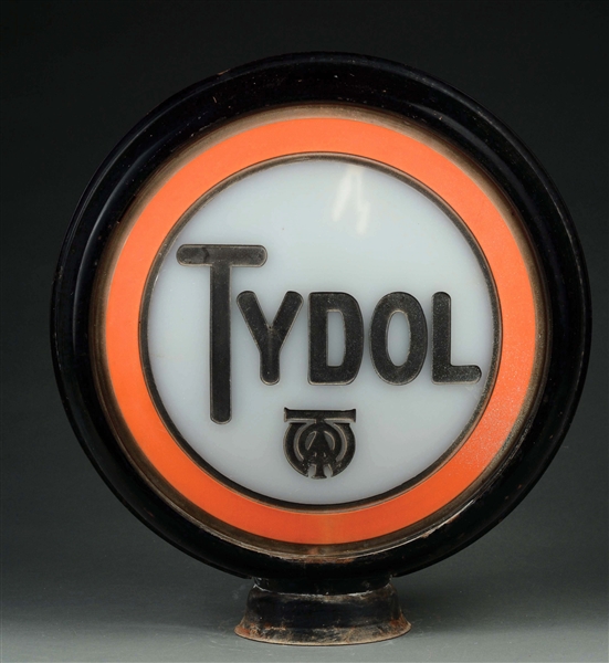 TYDOL ONE PIECE CAST MILK GLASS COMPLETE 15" GLOBE ON ORIGINAL METAL BODY.
