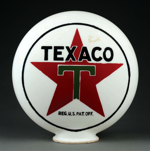 TEXACO GASOLINE ONE PIECE ETCHED GLOBE WITH STAR GRAPHIC.