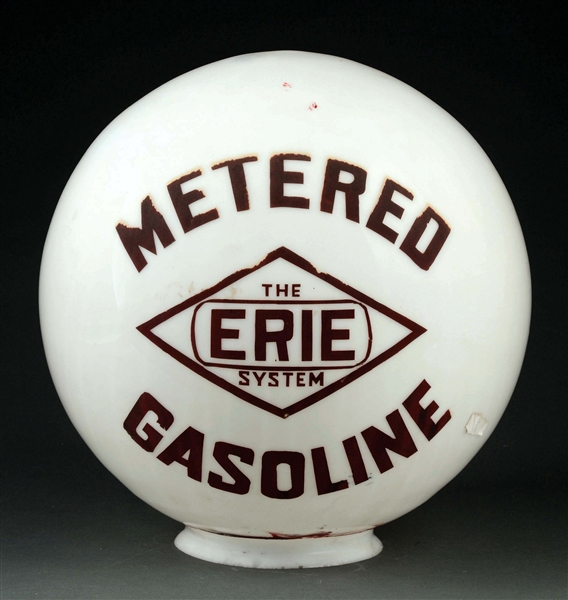 THE ERIE SYSTEM METERED GASOLINE GLOBE ONE PIECE ETCHED SPHERE GLOBE.